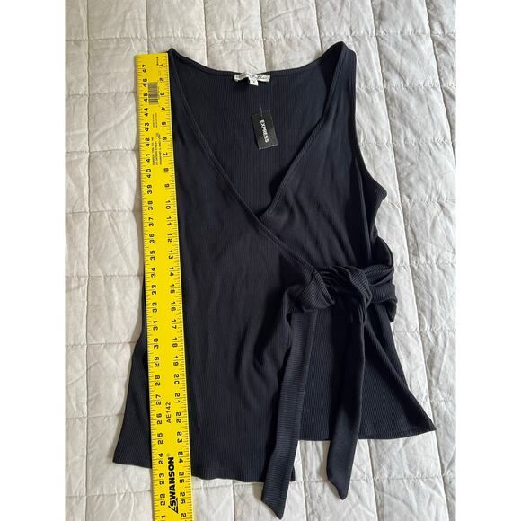 Express One Eleven Cotton Ribbed Black Tie Wrap Tank Top - Picture 7 of 8